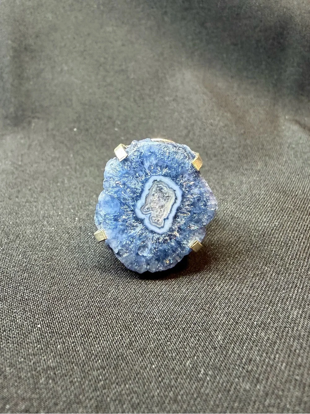 Sterling Silver Blue Solar Quartz Druzy Statement Ring Boho Artisan Size 7